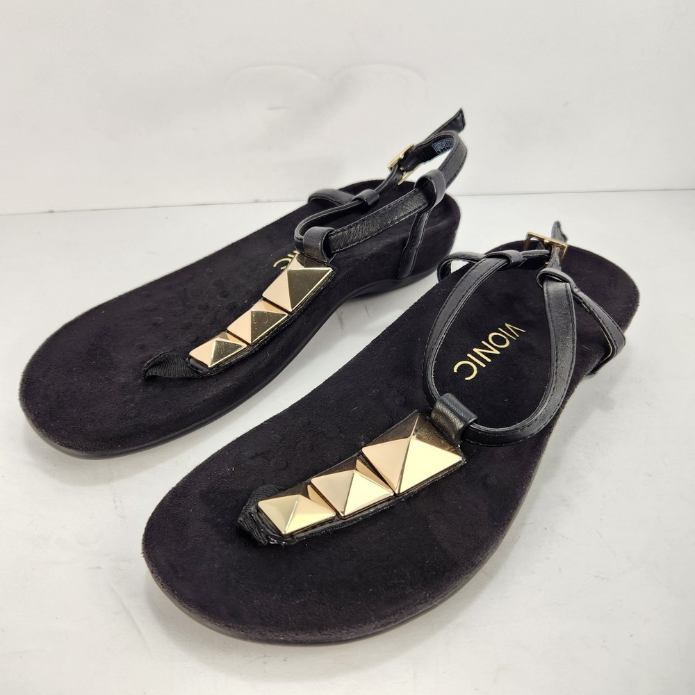 Vionic Rest Nala Women's Embellished Gold Accents Strappy Sandals Black Size 7